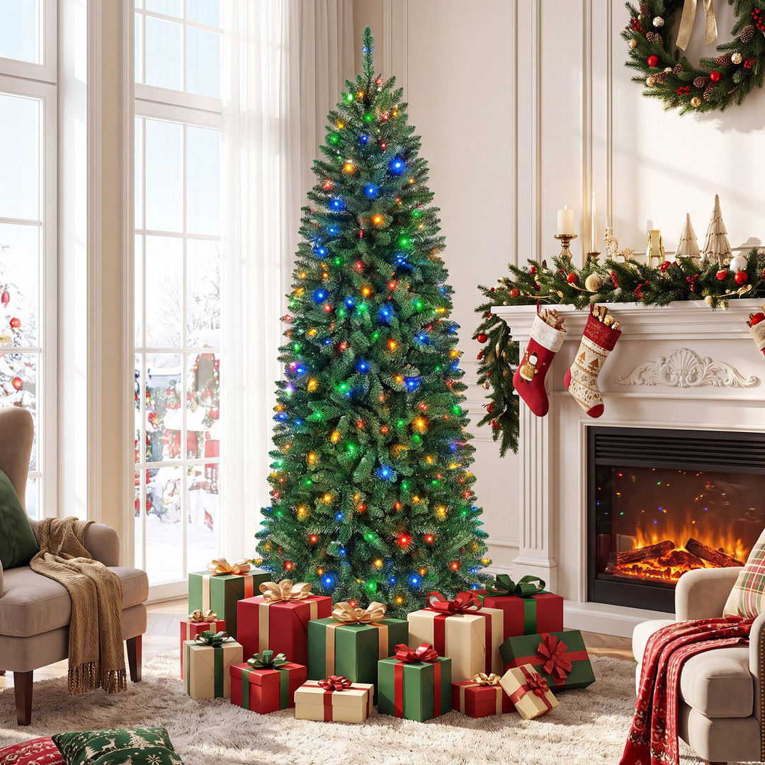 6 Feet Pre-Lit Artificial Christmas Tree with 300/250/170/380 Warm White and Multi-color LED