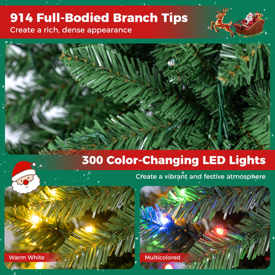 6 Feet Pre-Lit Artificial Christmas Tree with 300/250/170/380 Warm White and Multi-color LED