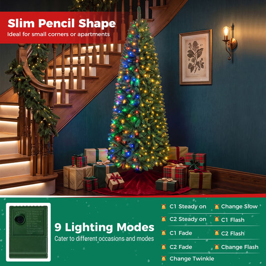 6 Feet Pre-Lit Artificial Christmas Tree with 300/250/170/380 Warm White and Multi-color LED