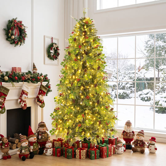 6 FT Pre-Lit Artificial Christmas Tree with Warm White and Multicolor LED Lights for Indoor