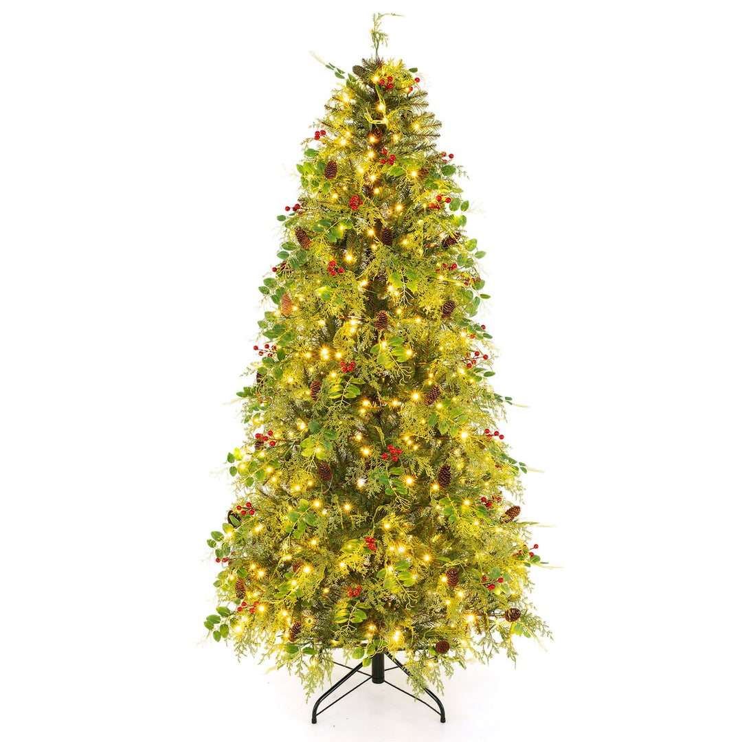 6 FT Pre-Lit Artificial Christmas Tree with Warm White and Multicolor LED Lights for Indoor