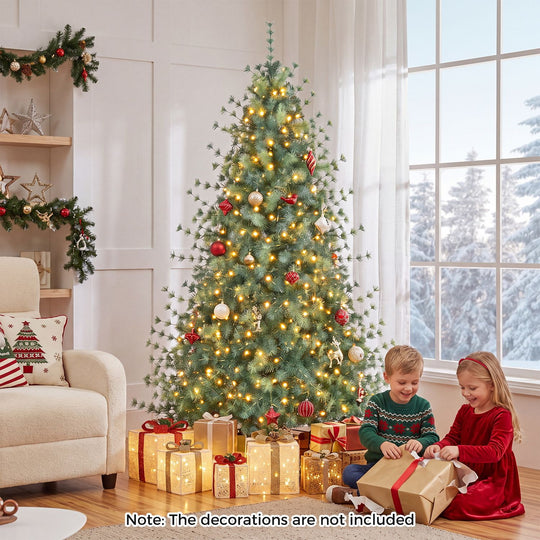 7 FT Pre-Lit Artificial Christmas Tree with 400 Warm and Cool White LED Lights