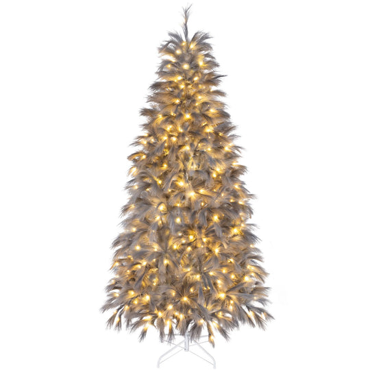 6 FT Pre-Lit Christmas Tree with Feather-Inspired Branch Tips