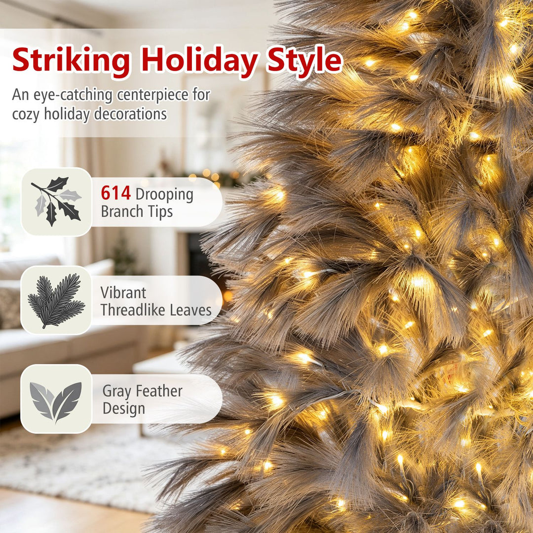6 FT Pre-Lit Christmas Tree with Feather-Inspired Branch Tips