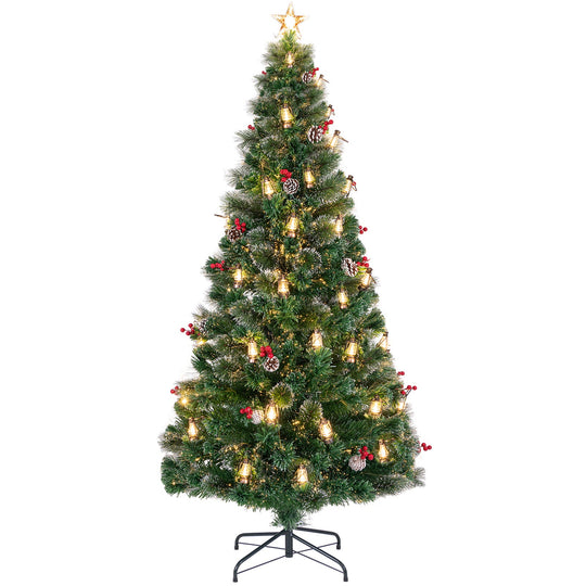 5/6/7 Feet Artificial Christmas Tree with Red Berries and Kerosene Lamps