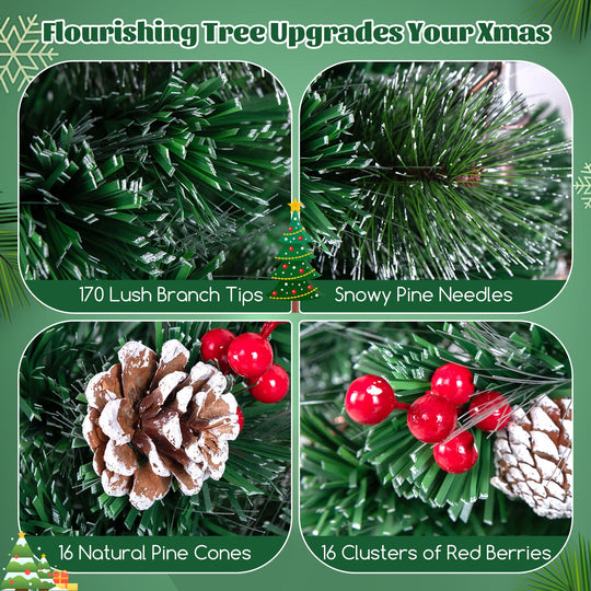 5/6/7 Feet Artificial Christmas Tree with Red Berries and Kerosene Lamps