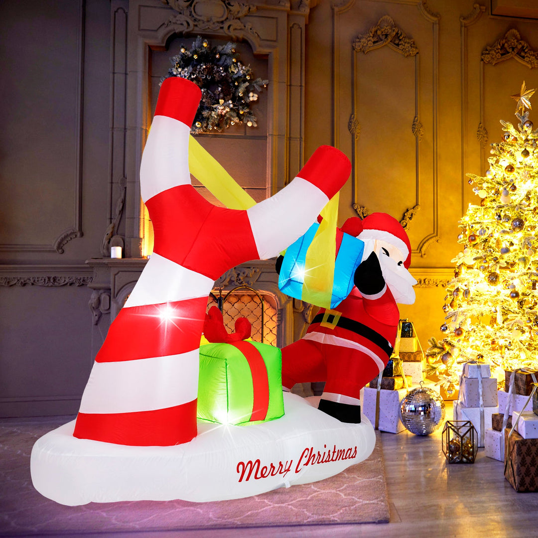 7 Feet Christmas Inflatables Santa with Slingshot and Built-in LED Lights Outdoor Decoration