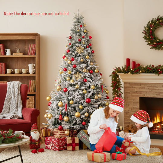 7 Feet Half Artificial Christmas Tree with 852 PE & PVC Branch Tips and 9 Modes-M