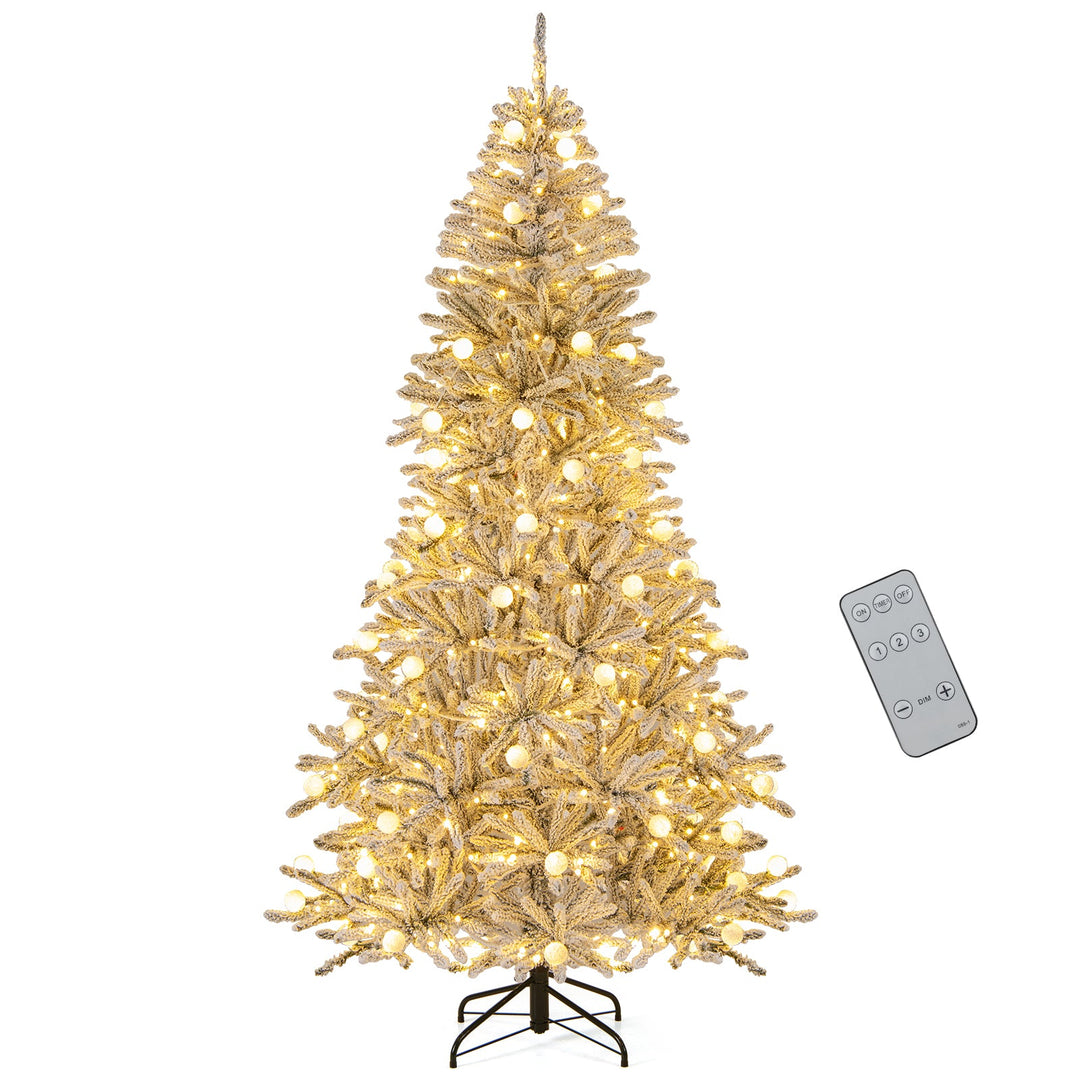6 Feet Snow-flocked Artificial Christmas Tree Pre-lit Hinged with 81 Sphere Lights and Remote