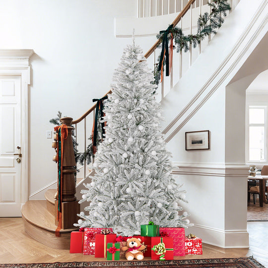 6 Feet Snow-flocked Artificial Christmas Tree Pre-lit Hinged with 81 Sphere Lights and Remote