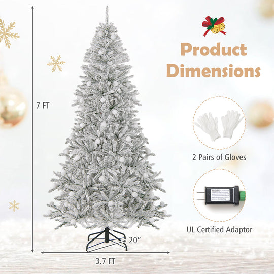 6 Feet Snow-flocked Artificial Christmas Tree Pre-lit Hinged with 81 Sphere Lights and Remote