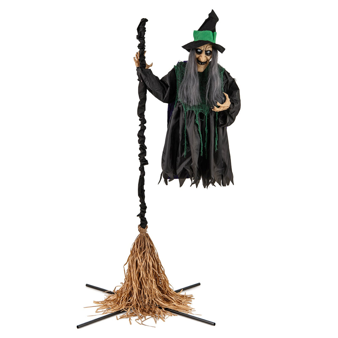 7 Feet Witch on Broom Halloween Animatronic with LED Lights