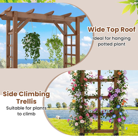7 Ft Garden Arch Wooden Arbor Outdoor Wood Trellis for Climbing Plants