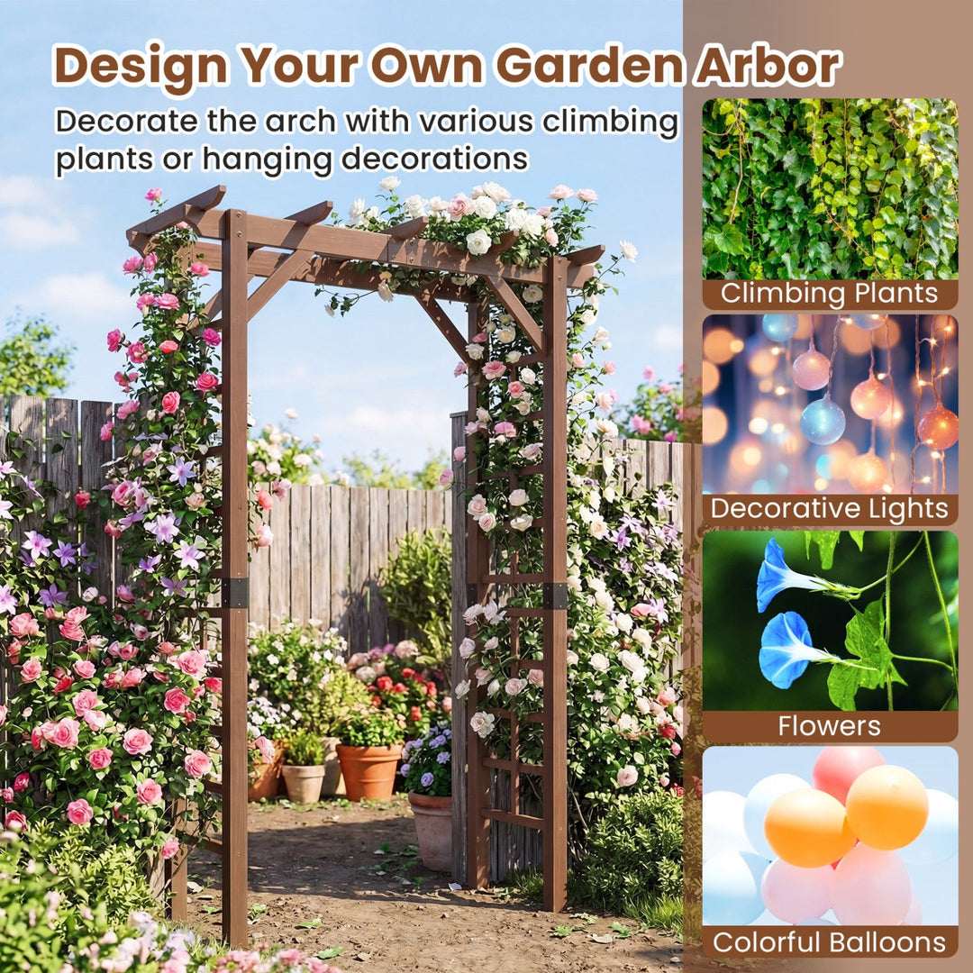 7 Ft Garden Arch Wooden Arbor Outdoor Wood Trellis for Climbing Plants