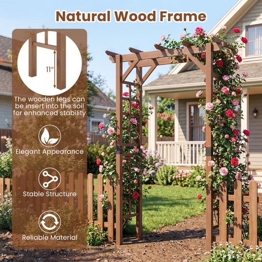 7 Ft Garden Arch Wooden Arbor Outdoor Wood Trellis for Climbing Plants