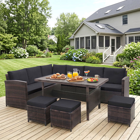 7-Piece Wicker Patio Furniture Set with Cushions