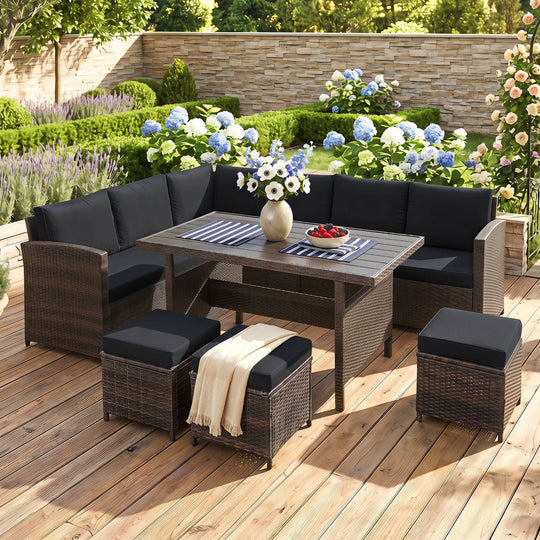 7-Piece Wicker Patio Furniture Set with Cushions