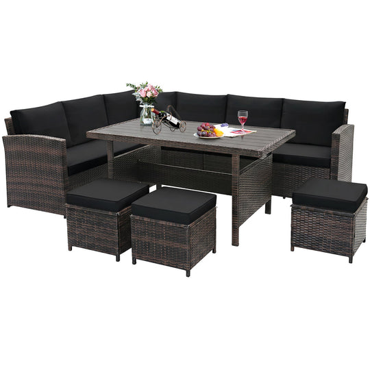 7-Piece Wicker Patio Furniture Set with Cushions