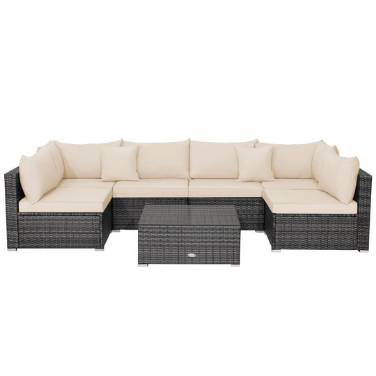 7 Pieces Patio Rattan Furniture Set Sectional Sofa Garden Cushion