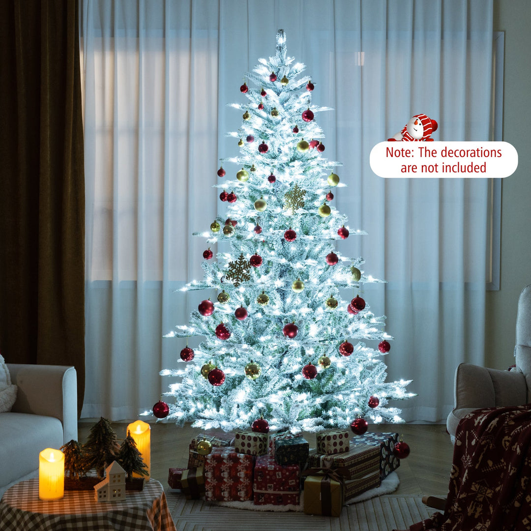 7 Feet Snow Flocked Artificial Christmas Tree with Cool White LED Lights
