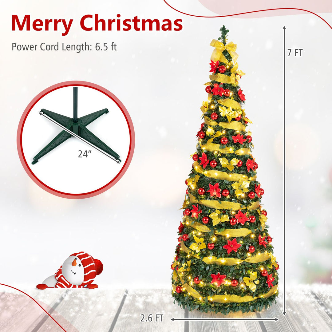 6 ft Pop Up 8 Lighting Modes Christmas Tree with Satin Ribbon and 50 Christmas Balls