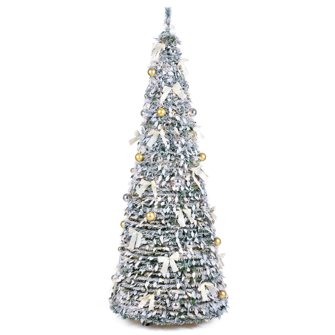 6 ft Pop Up Flocked Christmas Tree with 20/30 Christmas Bows and 35 Christmas Balls