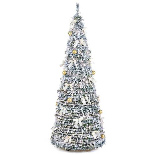 6 ft Pop Up Flocked Christmas Tree with 20/30 Christmas Bows and 35 Christmas Balls