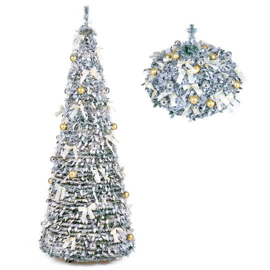 6 ft Pop Up Flocked Christmas Tree with 20/30 Christmas Bows and 35 Christmas Balls