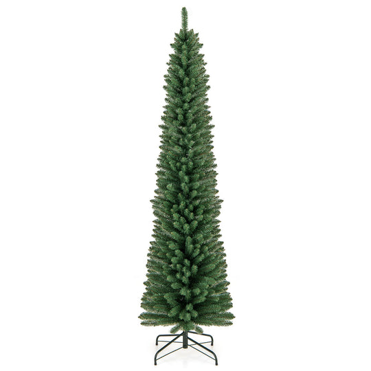 5/6/7/8 Feet Pencil Christmas Tree with 295/392/523/671 Memory Wire Branch Tips and Upgraded Metal Stand