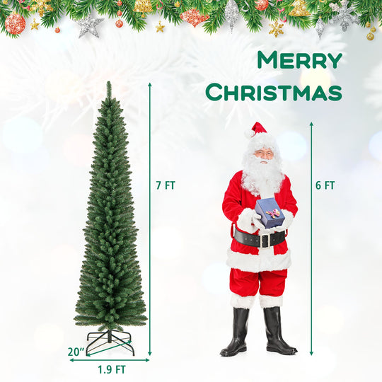 5/6/7/8 Feet Pencil Christmas Tree with 295/392/523/671 Memory Wire Branch Tips and Upgraded Metal Stand