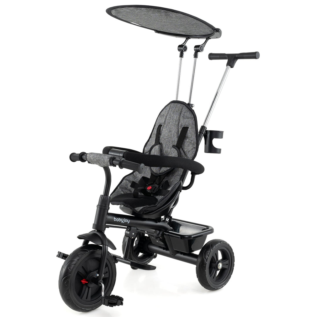 7-in-1 Baby Stroller Tricycle with Adjustable Canopy and Foldable Footrests for Ages 9-60 Months Old