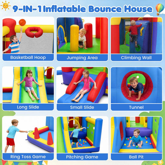 7-in-1 Inflatable Bounce House with Slide and Ball Pit