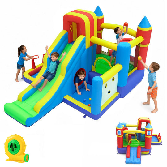 7-in-1 Inflatable Bounce House with Slide and Ball Pit