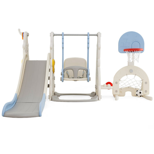 7 in 1 Toddler Slide and Swing Set with Height Adjustable Swing and Basketball Hoop