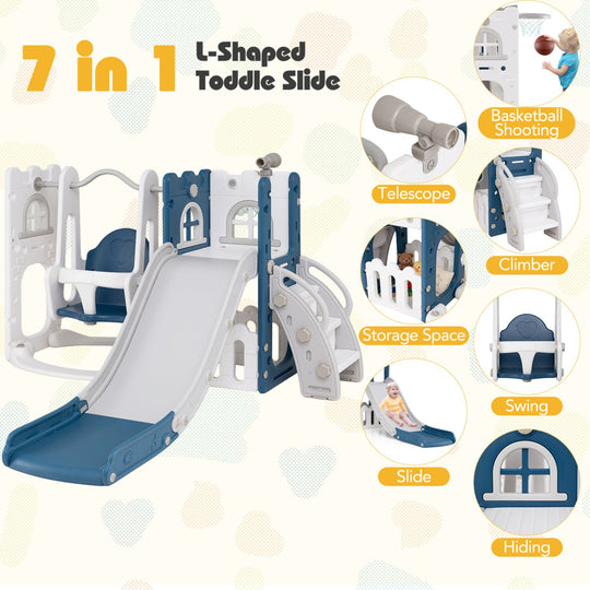 7-in-1 Toddler Swing and Slide Set with Basketball Hoop