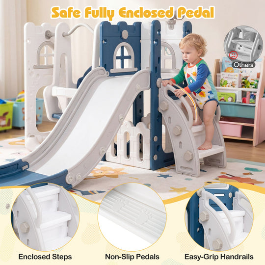 7-in-1 Toddler Swing and Slide Set with Basketball Hoop