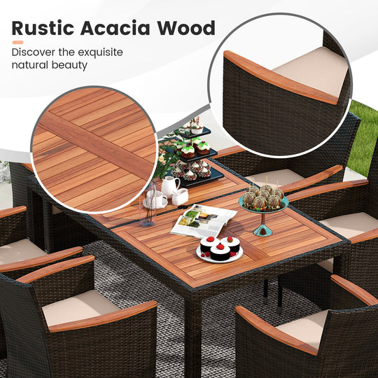 7 Pieces Garden Dining Patio Rattan Set with Cushions for Backyard