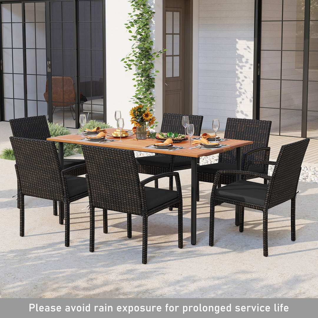7 Pieces Outdoor Dining Set Acacia Wood Table with Umbrella Hole and Cushions