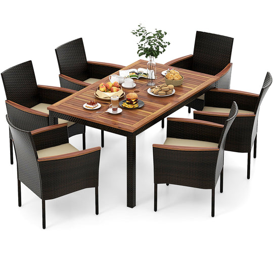 7-Piece Rattan Patio Dining Set with Stackable Chairs