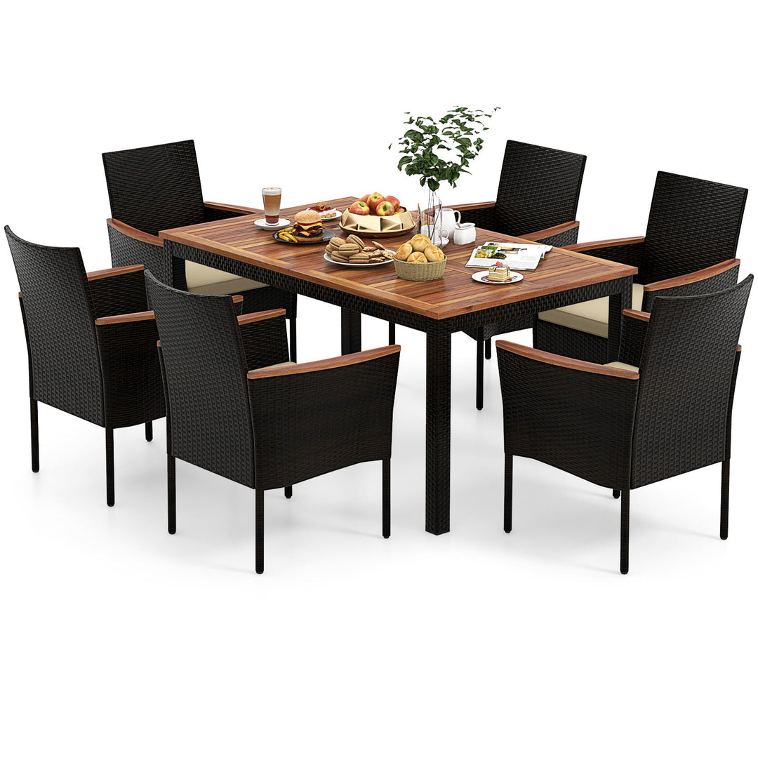 7-Piece Rattan Patio Dining Set with Stackable Chairs