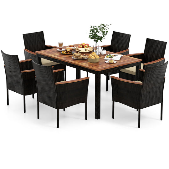 7-Piece Rattan Patio Dining Set with Stackable Chairs