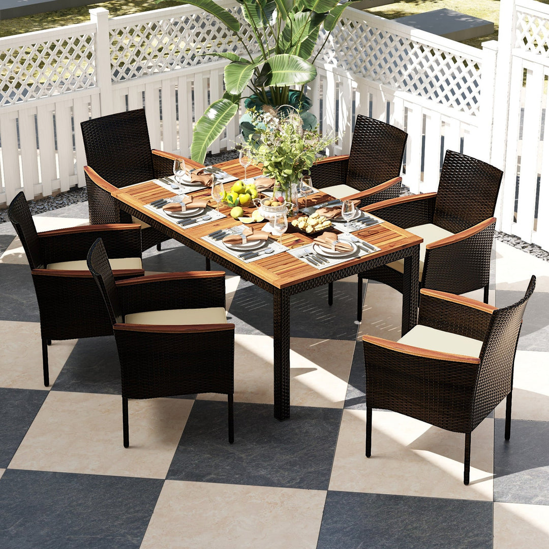 7-Piece Rattan Patio Dining Set with Stackable Chairs