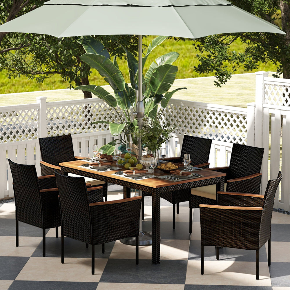 7-Piece Rattan Patio Dining Set with Stackable Chairs