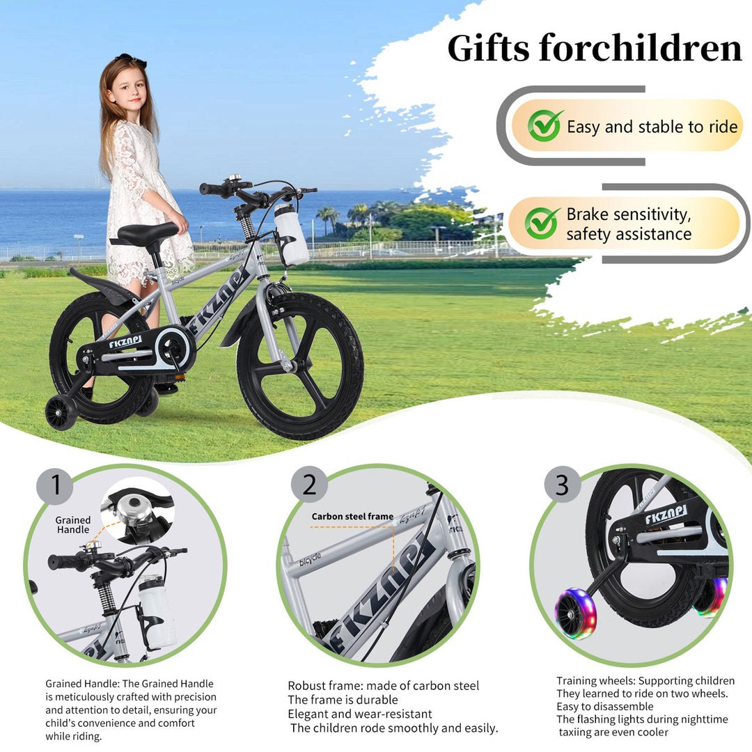 18 Inch Kids Bike with Training Wheels, Children\'s Bicycle with Magnesium Alloy Wheels, Dual U-Brakes, Adjustable Quick