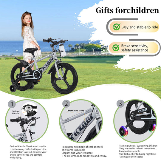 18 Inch Kids Bike with Training Wheels, Children\'s Bicycle with Magnesium Alloy Wheels, Dual U-Brakes, Adjustable Quick