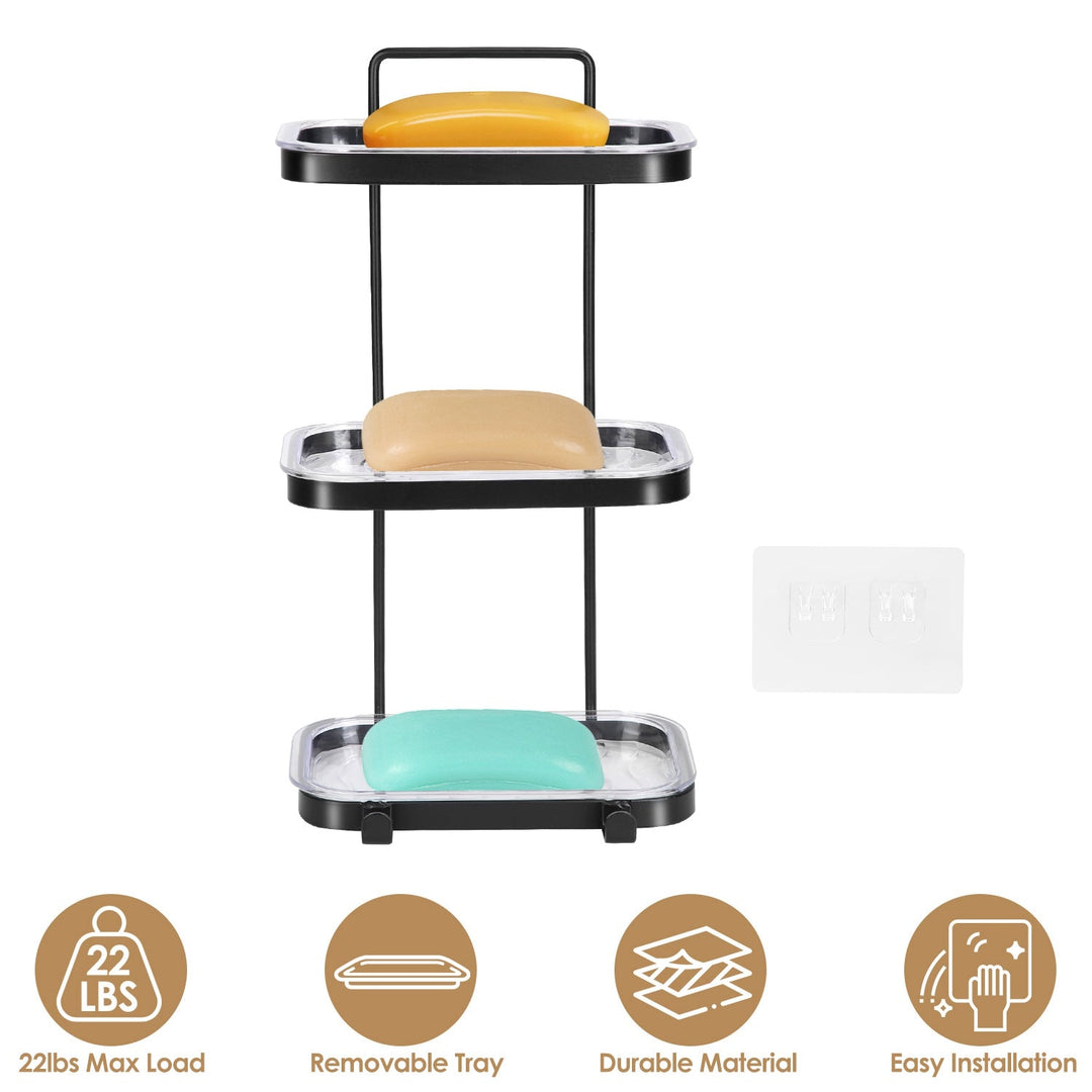 Soap Dish Soap Bar Holder Square Soap Rack Wall Mounted S Bar Shower Bathroom Self with 2 Hooks Clear Trays