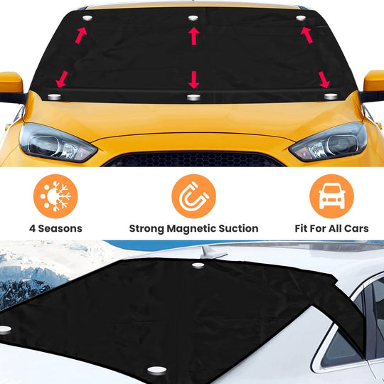 Magnetic Car Windshield Cover Front Rear Car Windshield Protector against Snow Sun Dirt Leaves Fit for All Cars Oxford Fabric Waterproof Heat-Resistan