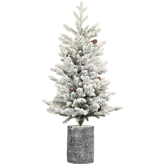 2FT Pre-Lit Flocked Christmas Tree with Pot & Pine Cones