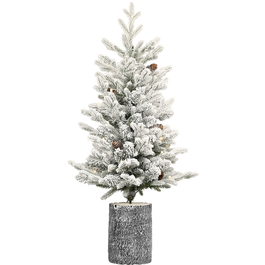 2FT Pre-Lit Flocked Christmas Tree with Pot & Pine Cones