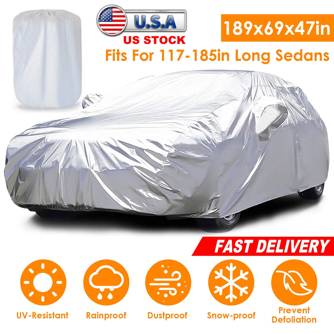 189x69x47in Full Car Cover All Weather UV Protection Automotive Cover 170T Outdoor Universal Full Cover For Sedans Up To 185in
